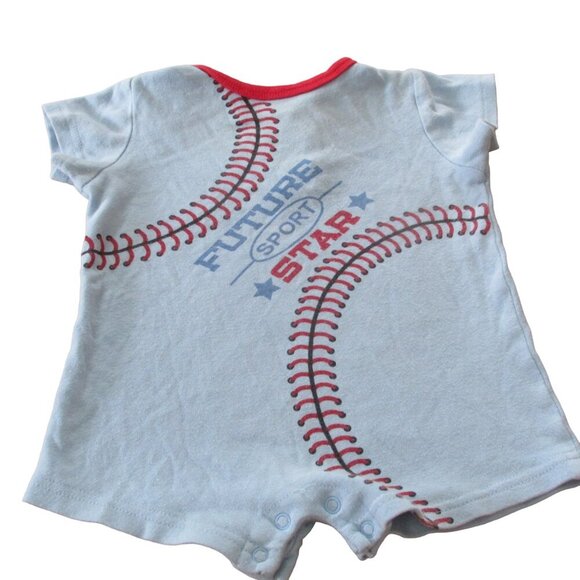 Baby Essentials Boys Romper Size 6M Blue Short Sleeve Baseball Future Sport Star - Picture 1 of 4